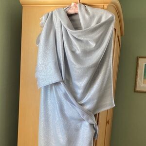 Pashmina Silver Wrap with fringe. Approximately 72”L x 27”W.